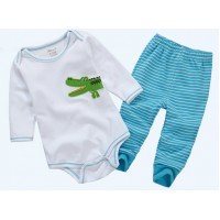 純棉嬰兒長袖夾衣褲仔套裝 - 小鱷魚 (男裝)